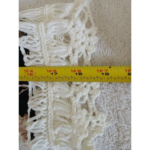 Crochet Fringe V Neck M short Sleeve Peasant Top Floral Tassels Lace Bohemian - Picture 13 of 14